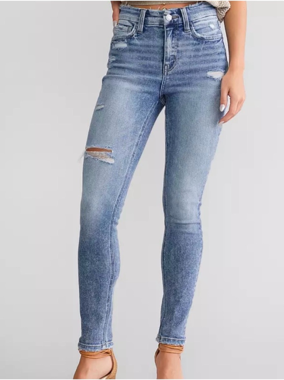 Flying Monkey Mid-Rise Light Blue Distressed Skinny Jeans for Women